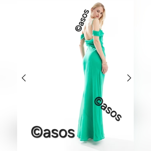 ASOS | Cami Cowl Cold Shoulder Prom Dress in Green sz 6 - Picture 3 of 9